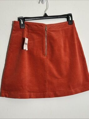 Forever 21 Rust Orange Corduroy A-Line Mini Skirt with Front Zip